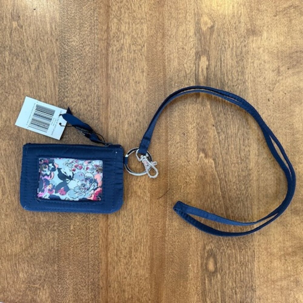 Vera Bradley Ultralight Zip ID & Lanyard Scroll Navy